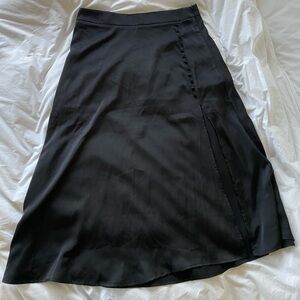 Commense Black Satin Midi Skirt with button details XL